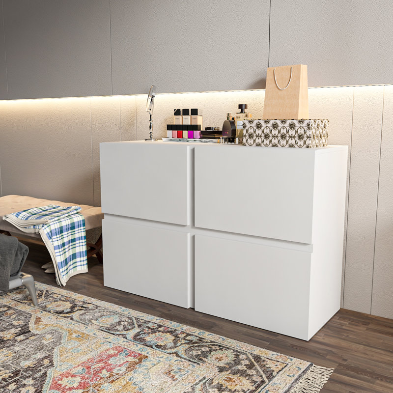 Strong 47" Wide Dresser with 4 Doors, White