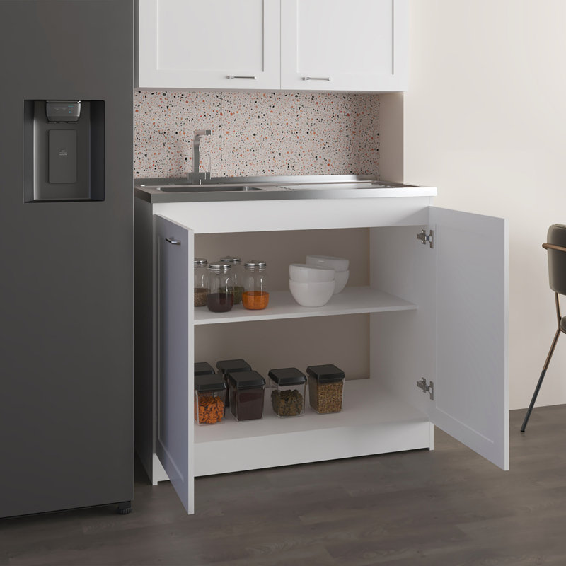 Évier utilitaire de 39 po de largeur, armoire à deux portes avec deux tablettes, évier en acier inoxydable, cuisine, salle de lavage, évier de garage blanc
