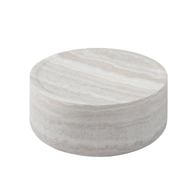 Round Coffee Table with Faux Marble Top - Durable Fiberglass Center Table for Living Room, Apartment or Home Office
