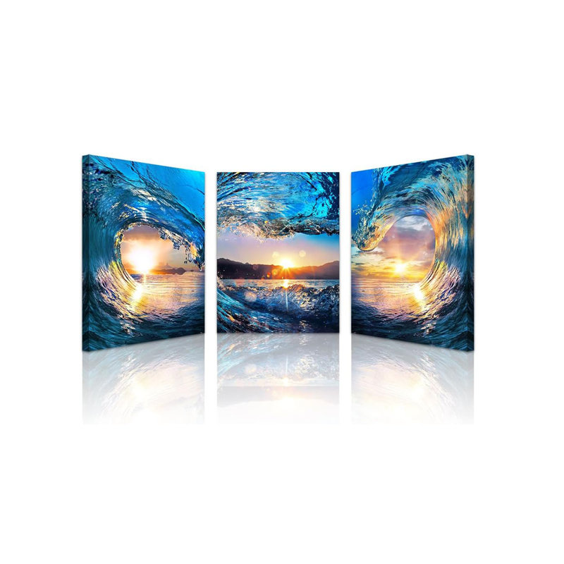 Sunrise Ocean Waves Wall Decor - Canvas Wall Art for Living Room, Bedroom, Office - 12x16 in