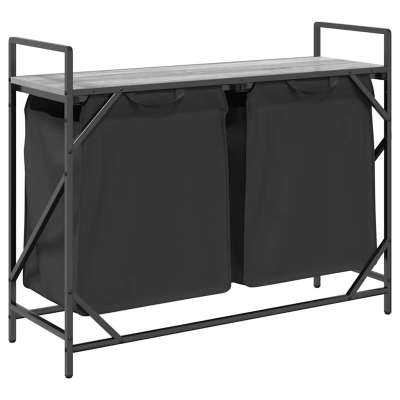 Laundry Basket 2 Compartments With Wheels, Grey