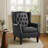Duward Faux Leather Black Button Tufted Wingback Accent Chair with Rolled Arm and Thick Padded Cushion-465611256