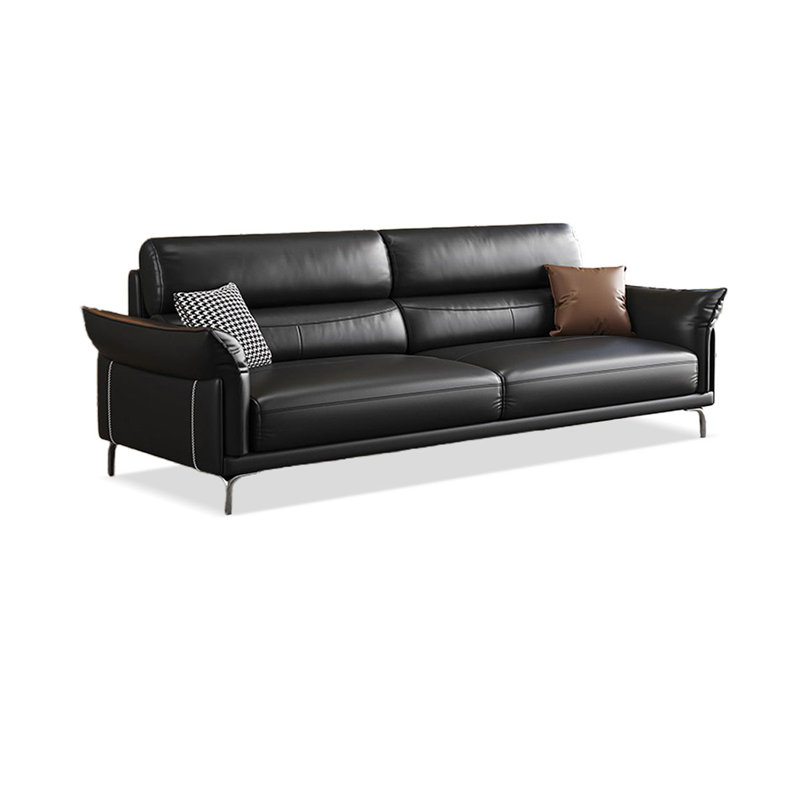 Causeuse-coussin standard en cuir véritable noir, H 33,46 po x l 82,68 po x P 35,43 po, Noir