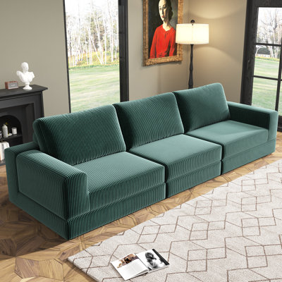 106.25'' 3 - Piece Corduroy Sofa Sectional, Upholstered Couch With Soft Pillows Backrest And Deep Seat, Modular Sofa Suitable For Living Room And Bedroom
