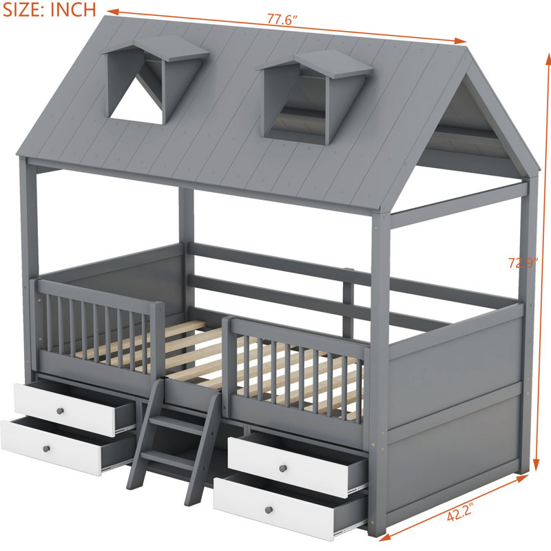 Structure de lit simple en bois, Gris