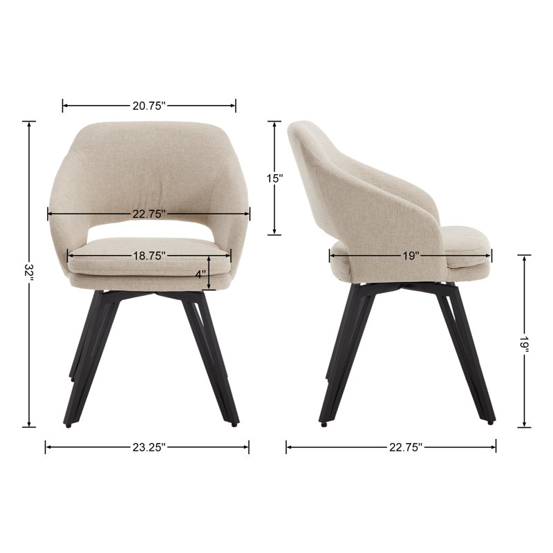 48.5cm H Upholstered Side Chair, 4, Linen-Beige