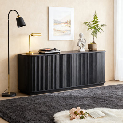 Storage Cabinet TV Stand With Wave Pattern Buffet Cabinet Wooden Vertical Striped Sideboard For Kitchen/Bedroom/Entryway by George Oliver