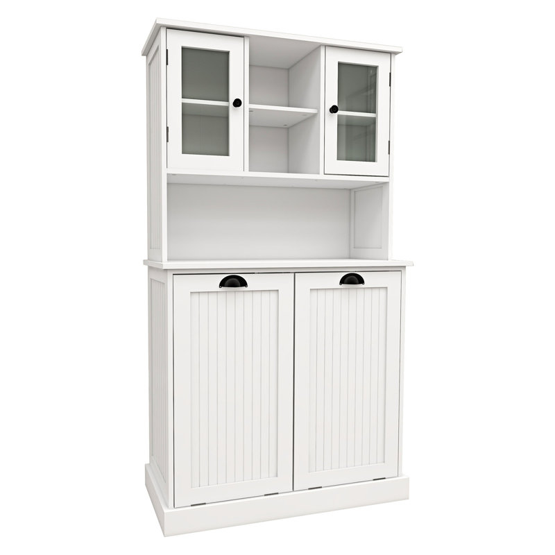Aspasios Two-Compartment Tilt-Out Dirty Laundry Basket Tall Bathroom Cabinet with 2 Adjustable Shelves, White