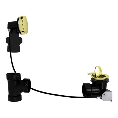 35" Cable Drive Bathtub Pop-Up Drain Trim with Ball Joint Rotary Overflow and Sch. 40 ABS Fittings
