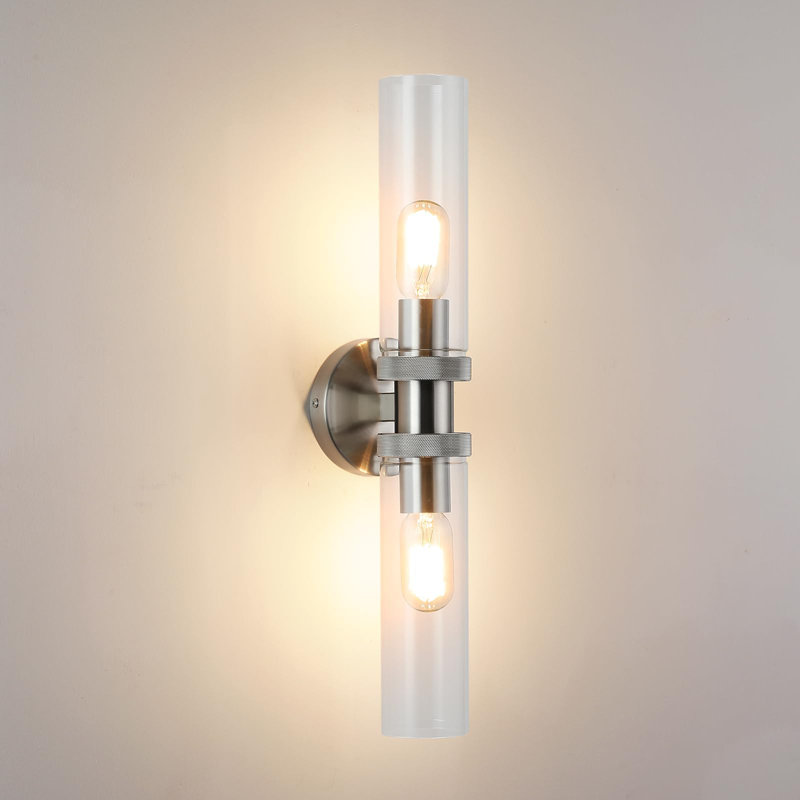 2 Light Bathroom Vanity Light Brushed Nickel, Bathroom Light Fixtures Side Mirror, Modern Bedroom Vanity Lighting Fixtures With Glass Shade
