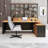 Brown+Black Rectangular Solid Wood+Iron with 3 drawers desk-1390633557