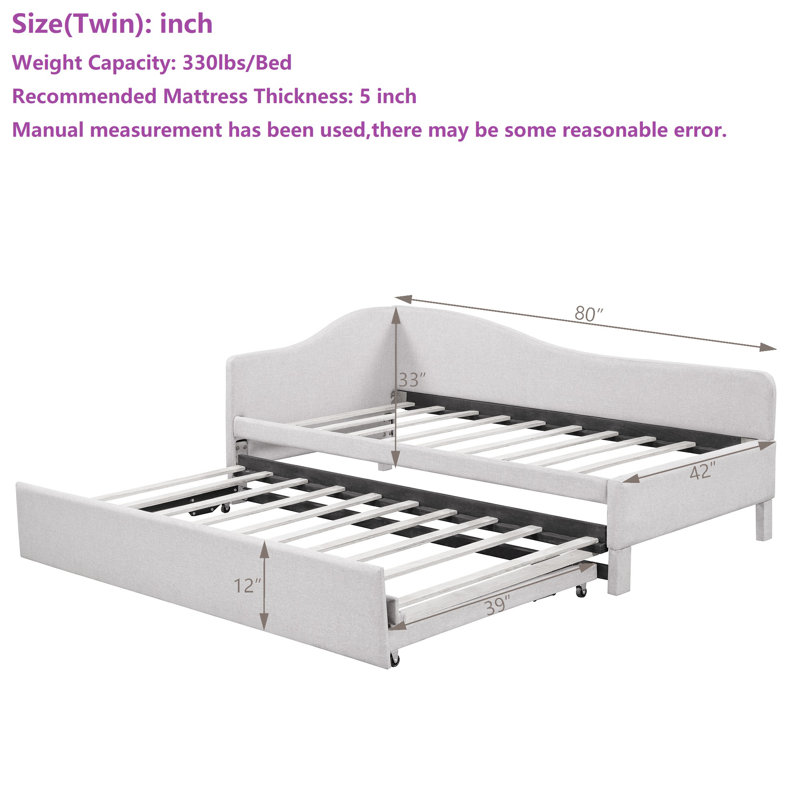 Twin Size Daybed with Pop-Up Trundle, Gray