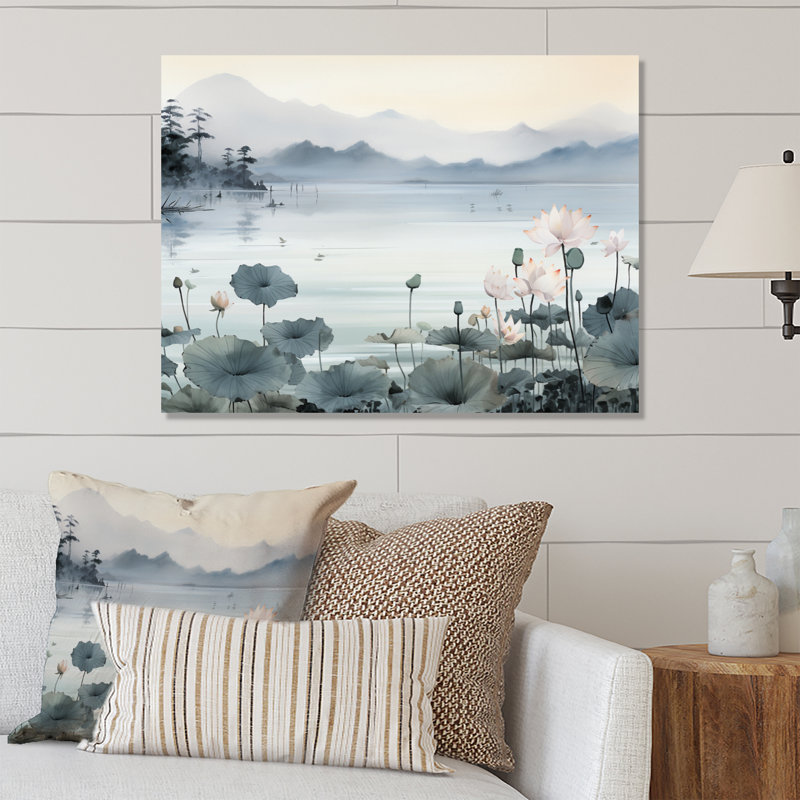 «Asian Art Ink Lake I», art mural asiatique en métal, H 12 po x l 20 po