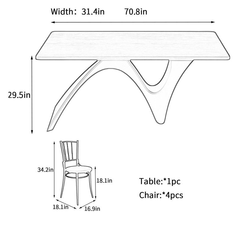 Retro solid wood rectangular creative dining table, 29.5"H x 70.8"L x 31.4"W