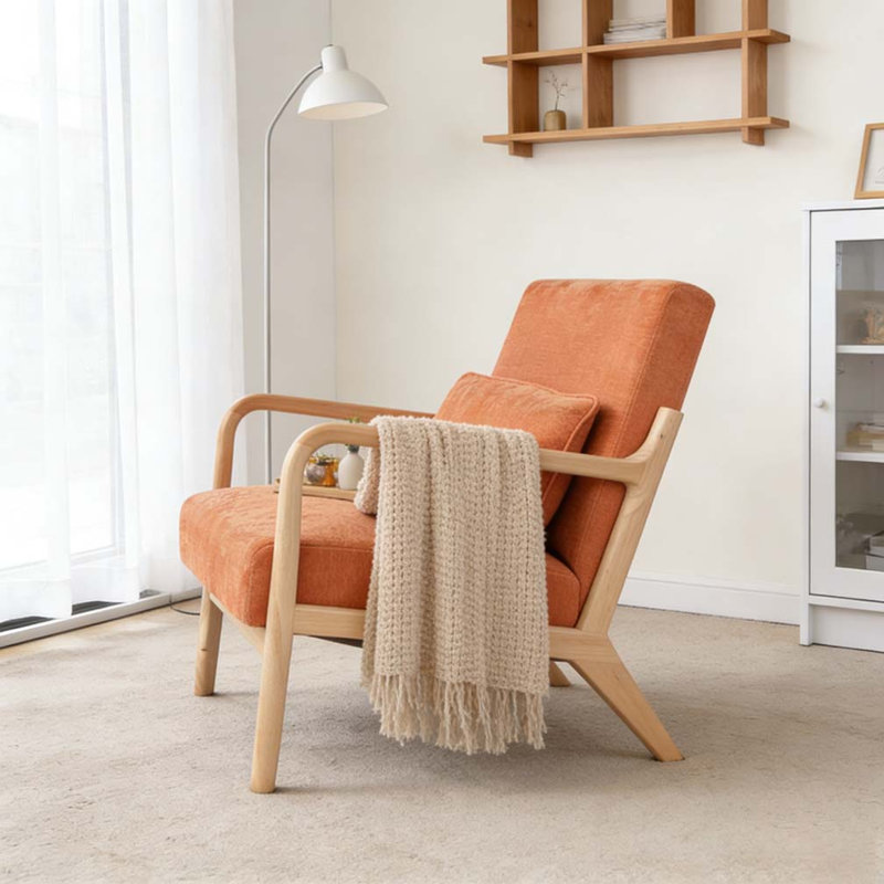 Fauteuil moderne, fauteuil d'appoint avec structure en bois massif, Orange
