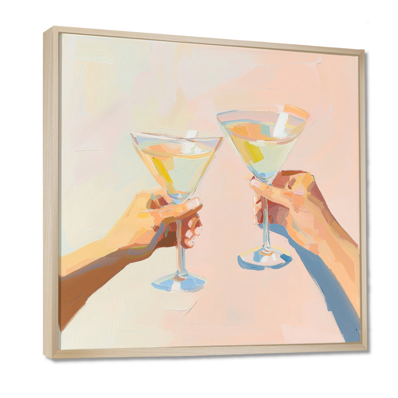 Martini Cocktail Drink Friends II - Liquor, art mural pour le salon, H 36 po x l 36 po, Impression encadrée flottante, Crème