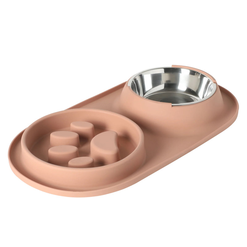 Gibson Home Silicone Slow Feeder with Removable Stainless Steel Bowl, Pink