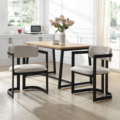 Ensemble de 2 chaises de salle à manger rembourrées en tissu avec structure en métal noir, capacité de poids de 265 lb