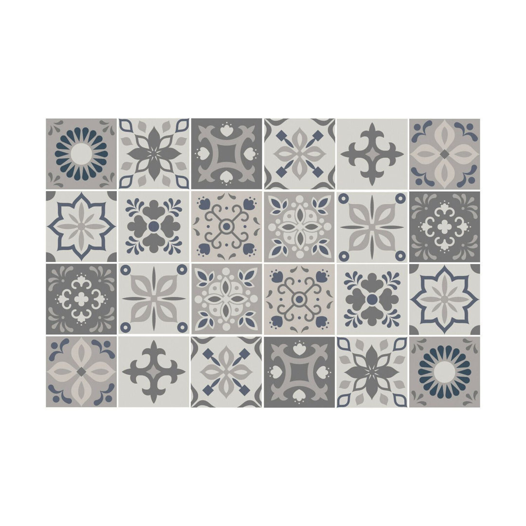 Marjorelle Black and White Moroccan Wall Tile Sticker Set 15cm x 15cm PVC