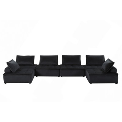 Sectional Sofa, 160" Velvet 6-Seater U-Shape Modular Sectional Sofa