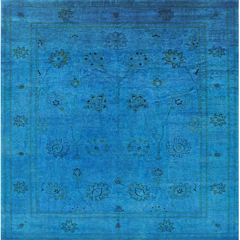 Tapis floral bleu, Carré 8 pi