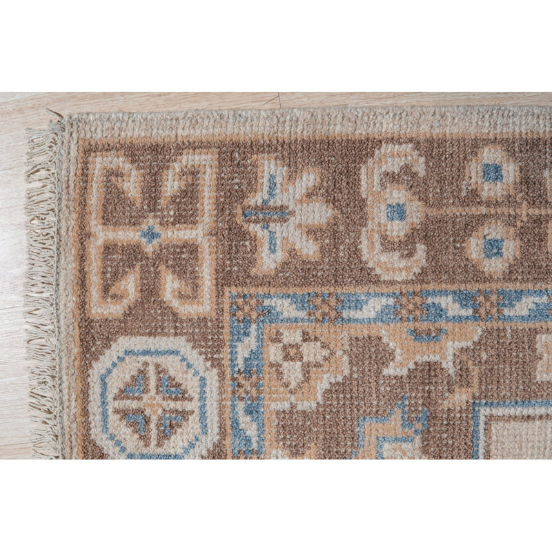 Ivory Hand-Knotted Wool Framed Medallion Geometric Modern Contemporary Carpet Rug, 6' x 9'