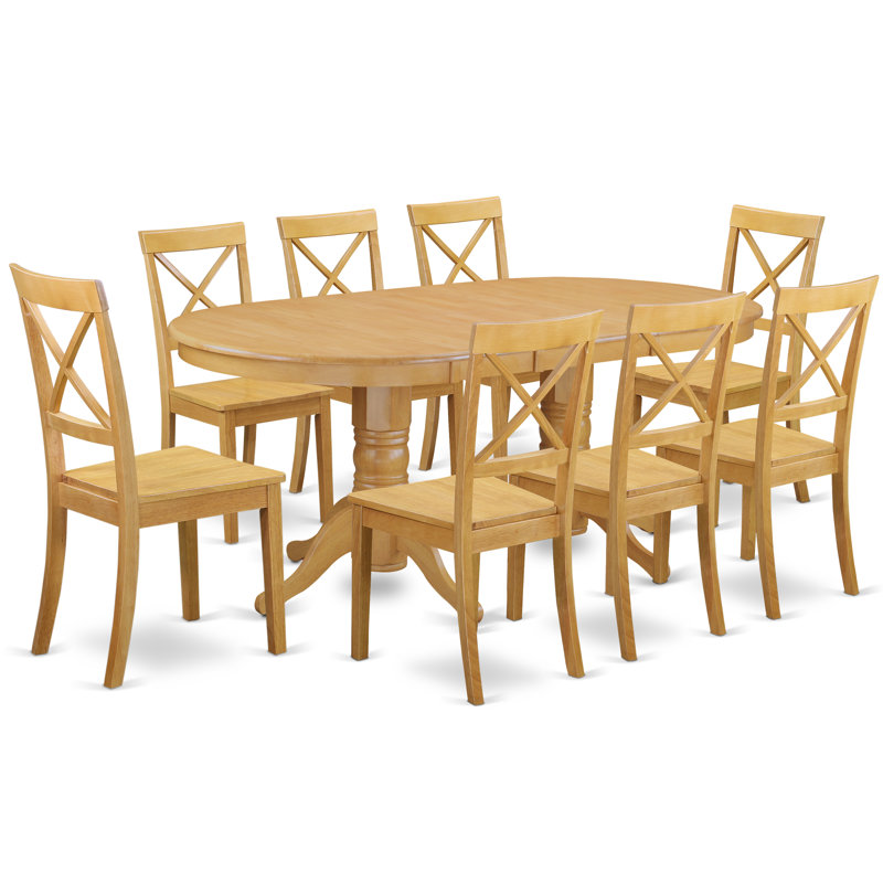 9 Piece Modern Dining Table Set Includes an Oval Wooden Table with Butterfly Leaf and 8 Dining Room Chairs, Oak
