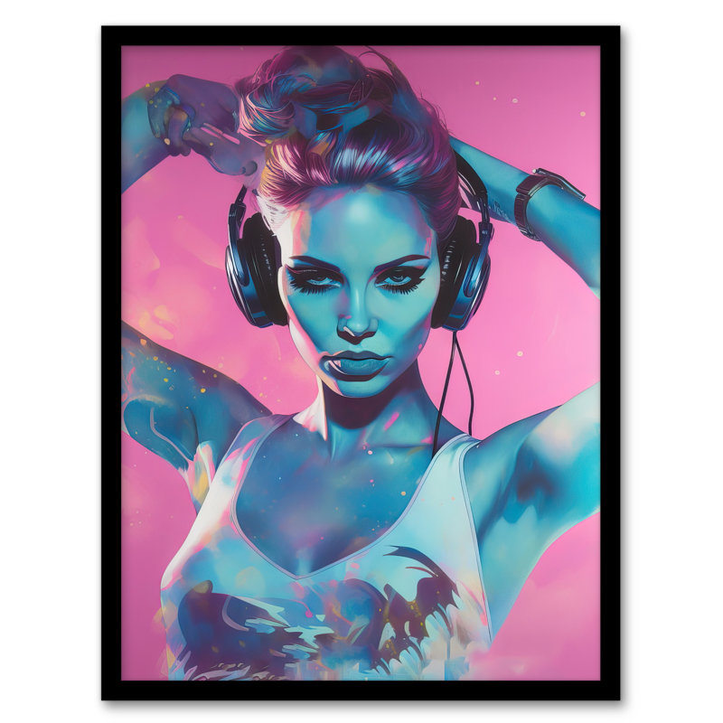 Merena Club Music Dance Headphones Girl Rhythm Energy Work 1 Piece Single Picture Frame Wall Art
