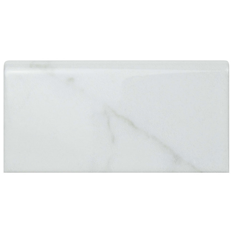Classico Carrara 6" x 3" Glossy Ceramic Bullnose Tile Trim in White/Gray