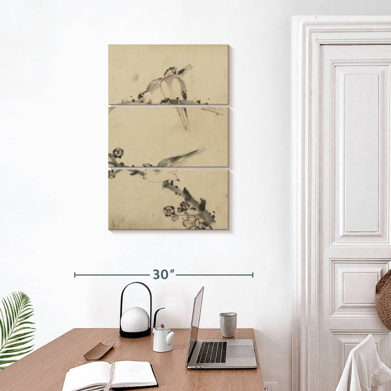 Brampt Three Birds Perched On Branches, 32" H x 20" W
