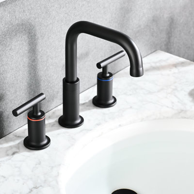 8 Inch Widespread Bathroom Faucet Tap With Pop-Up Drain, Black Matte Finish, Brass Look, Material