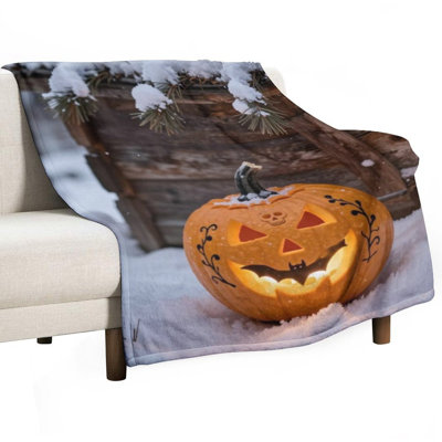 Jeté sculpté en citrouille avec flanelle de luxe, couverture douce et chaude pour le canapé-lit du salon
