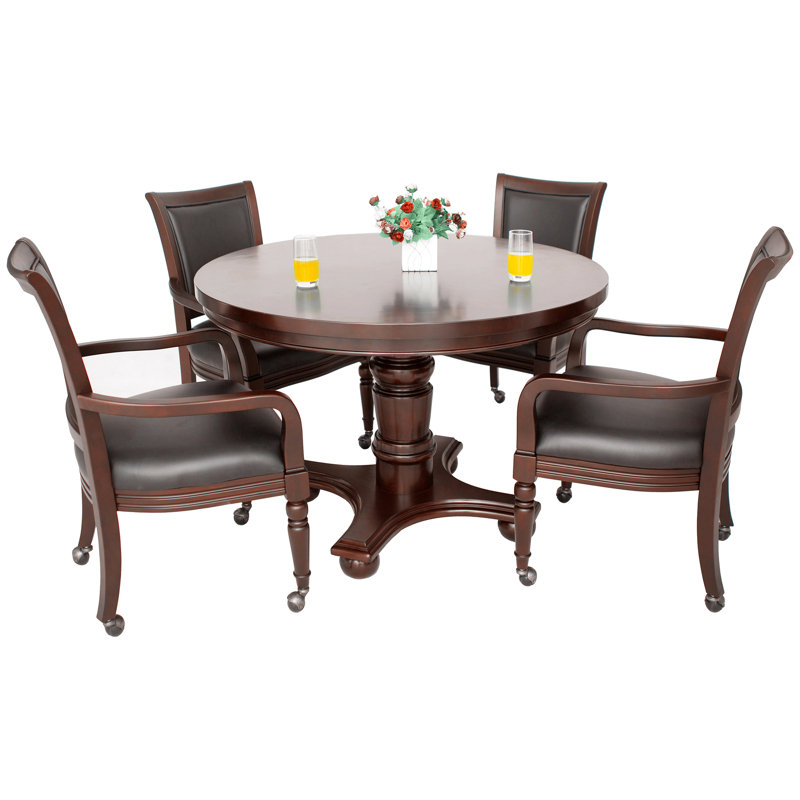 Walnut Finish 48" 2-in-1 Poker and Dining Table Set