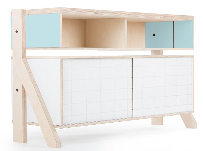 Derrall 115cm Sideboard, White/Butterfly Blue and Blue