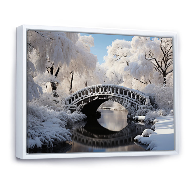 Winter Landscape Snowy Bridges II, reproduction d'art sur toile, H 16 po x l 32 po x P 1 po, Cadre flottant blanc