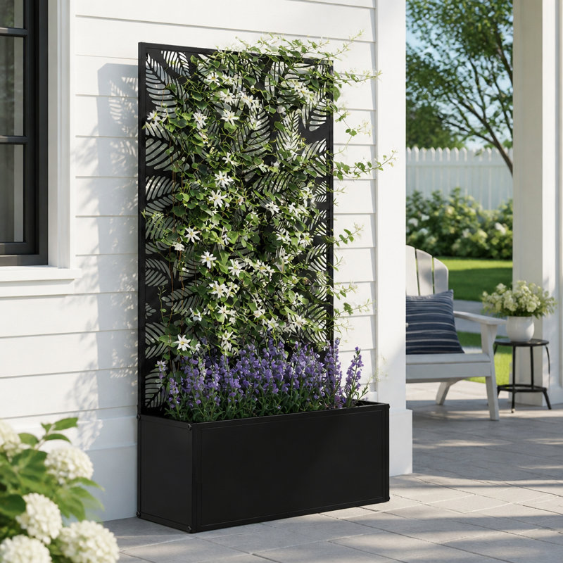Jardinière en métal avec treillis et panneau d'intimité pour plantes grimpantes
