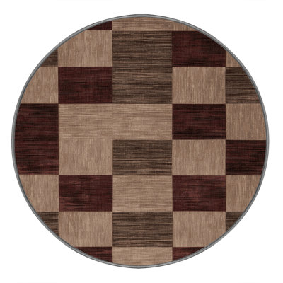 Machine Washable Checkered Grey Area Rug