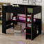 Lit mezzanine avec bureau de jeu, étagères, bande lumineuse et borne de recharge pour chambres à coucher peu encombrantes-1256932782
