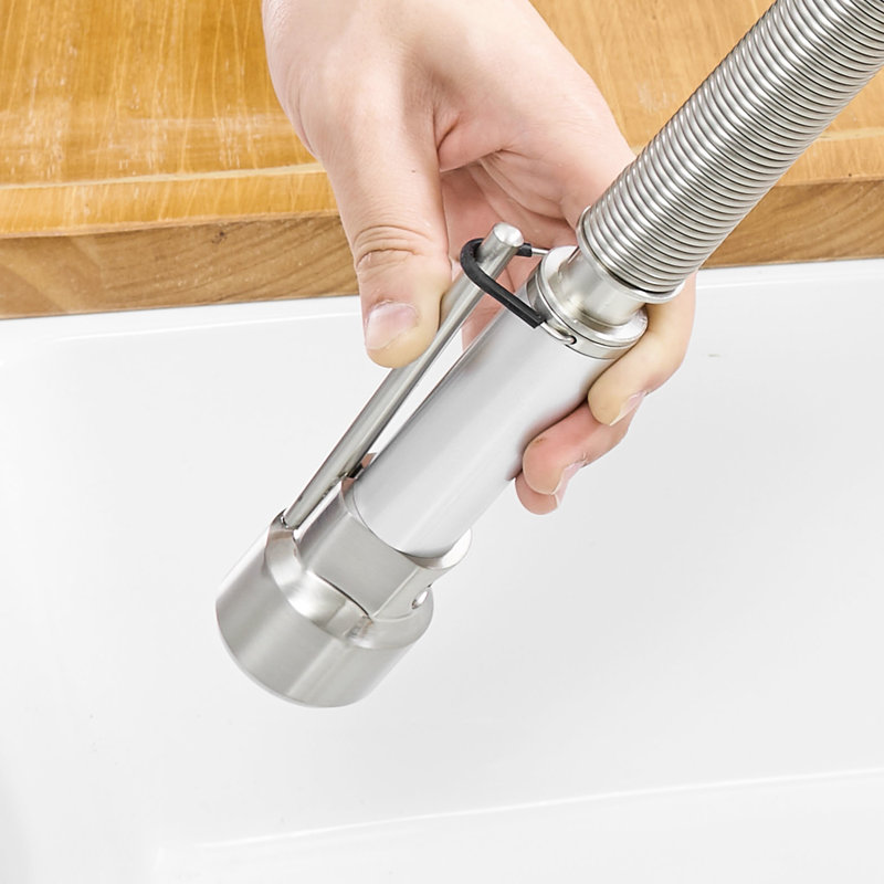 Pull Down Kitchen Faucet In Brushed Nickel - Brass, 360 Rotatable For Enhanced Utility With Brass Build, Single Handle Precise Water Control