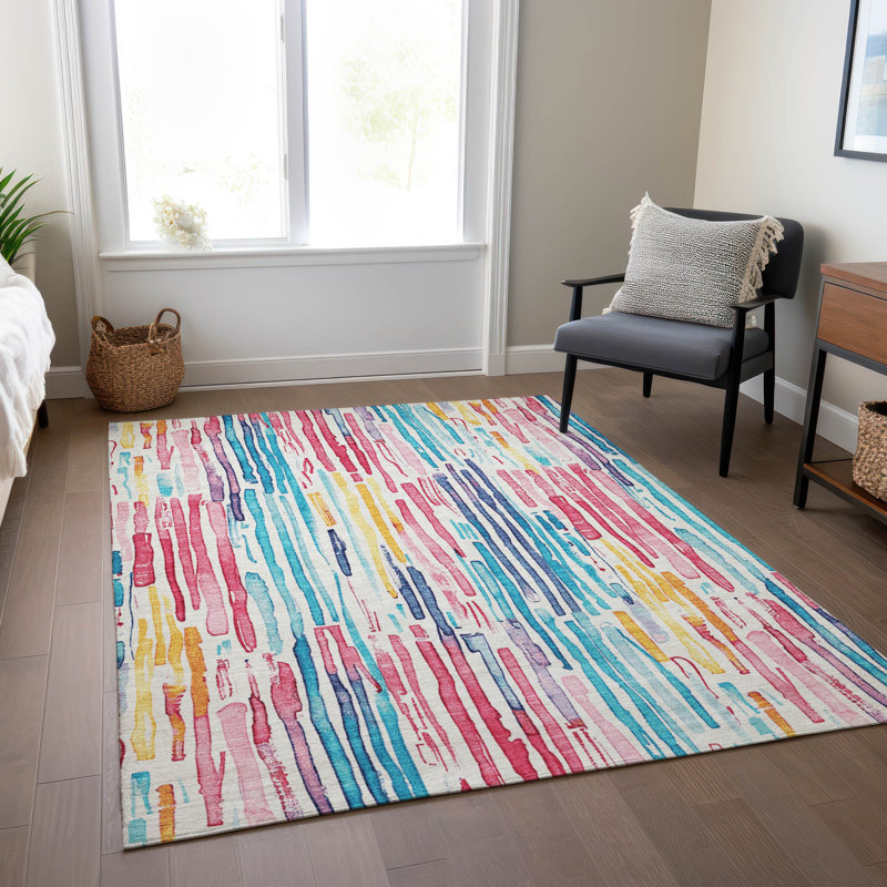 Machine Washable Indoor/Outdoor Cinead ACN1684 White Rug, Rectangle 2'6" x 3'10"