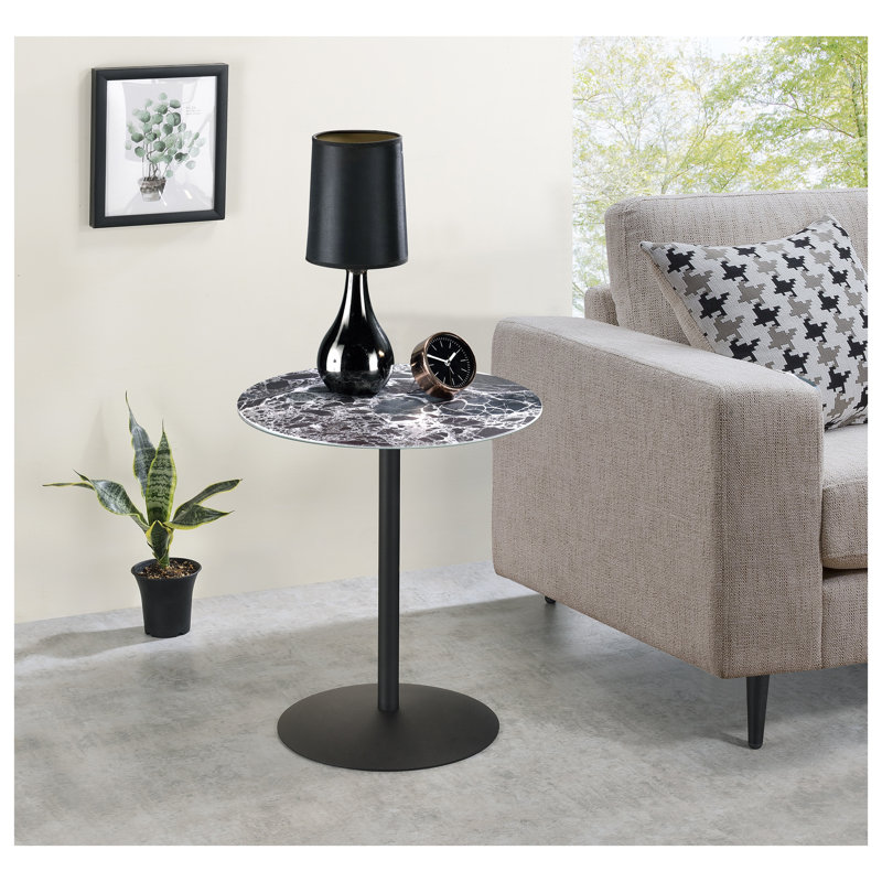 Table d'appoint Circa 17,5 po avec dessus en verre texturé marbre noir et piètement en acier