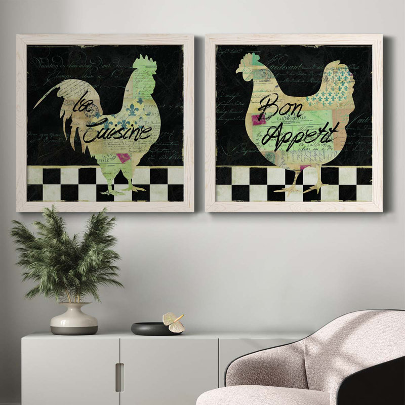 Coq français - ensemble de 2 impressions sur toile, H 35,5 po x l 71 po x P 1,5 po, Toile blanche encadrée