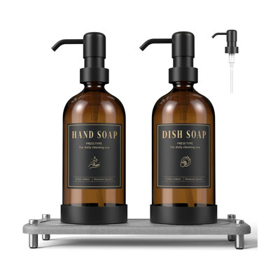 Glass Soap Dispenser Set With Tray