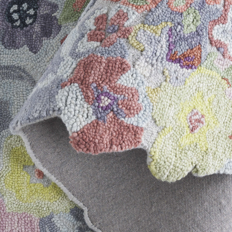 Tapis floral en laine et coton touffeté à la main Jardin, Rectangle 6 po x 9 po