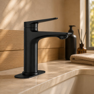 Robinet de salle de bain BRAVAT® à poignée unique avec plaque de montage de 15 cm, 1 ou 3 trous, débit WaterSense de 4,5 l/min, aérateur NEOPERL®, cartouche anti-goutte, certifié cUPC, NSF372/61, CEC et DOE, noir mat élégant