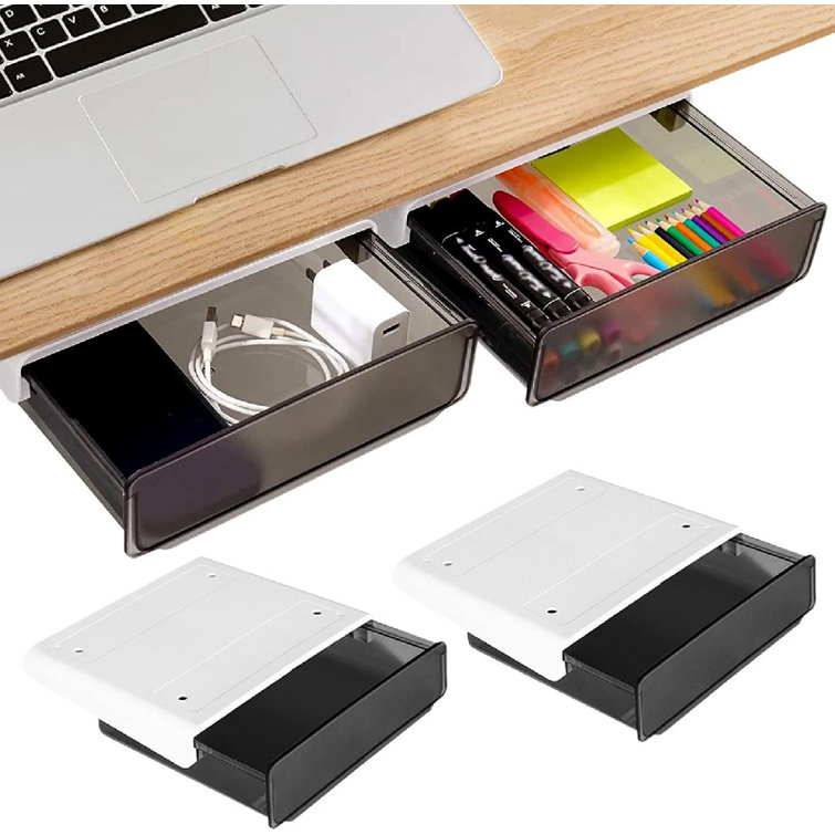 Under Desk Storage Drawer - Set of 2, Wall-Mountable Small Plastic Trays  for Organizing, Mini Drawers for Office Supplies