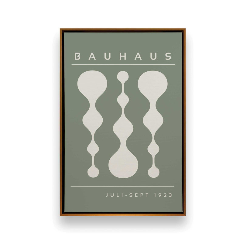 Affiche verte rétro Bauhaus II, H 48,75 po x l 32,75 po x P 1,75 po, Reproduction encadrée sans passe-partout, Or poli