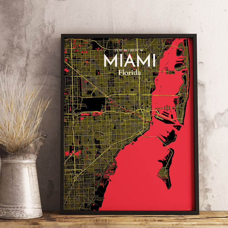 Miami City Map - No Frame Print, 43.2 cm H x 27.9 cm x 0.13 cm D