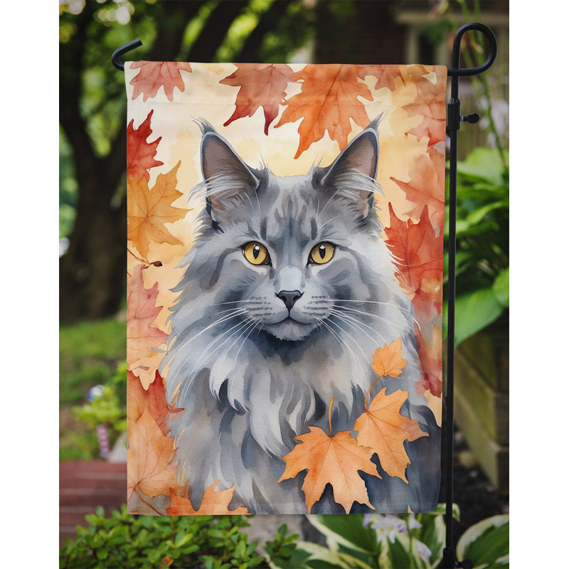 Chat en feuilles d'automne drapeau de jardin, Nebelung
