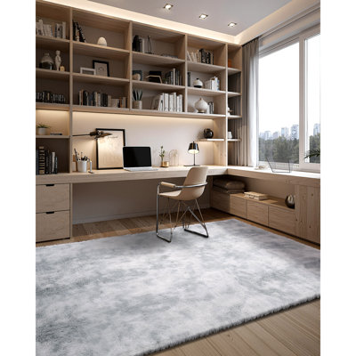 Indoor Plush Area Rugs, 9 x 12 ft Soft Plush Carpet, Furry Shag Area Rugs for Living Room, Bedroom, Modern Home Decor Aesthetic Long-Pile Rug, Non-Shedding, Slip-Resistant, Tie-Dye Light Grey